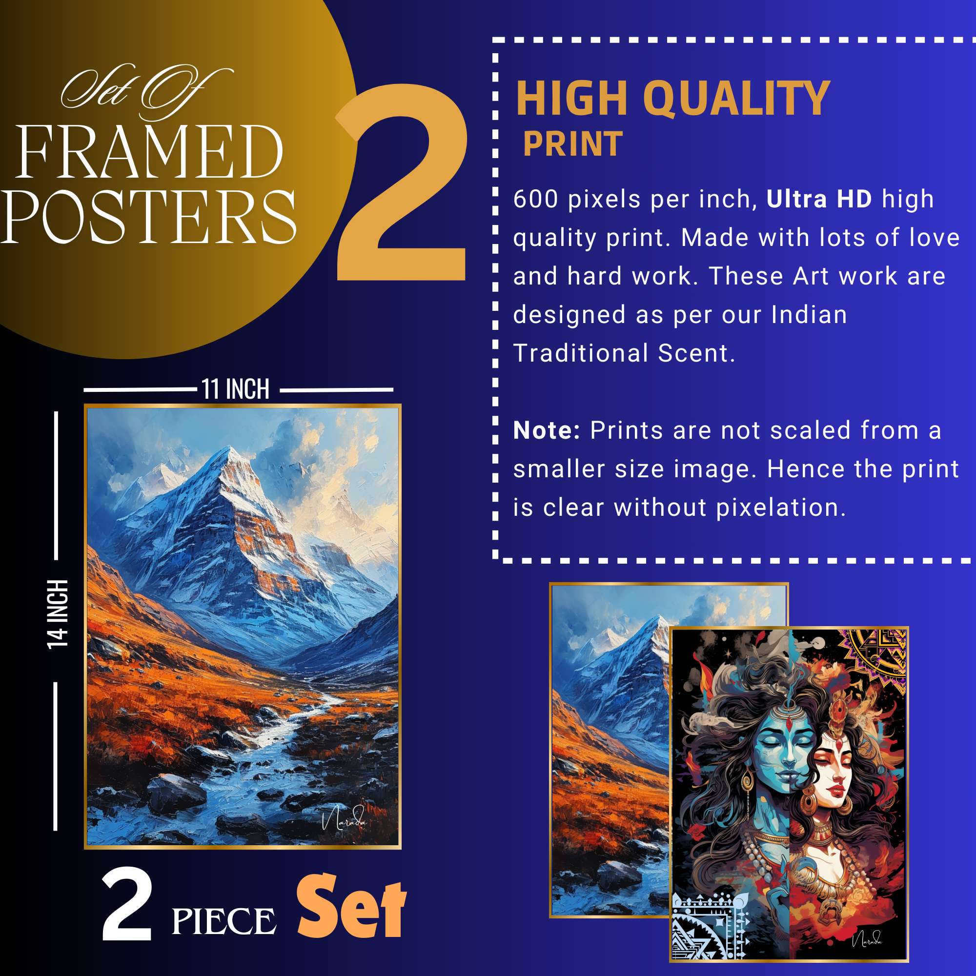 Set of Two Wall Paintings for Wall Dacoration Golden Framed Wall Paintings for Living Room & Bedroom Wall Art for Home Decoration & Office Wall Décor (14x11 inch CH-GD2-9) - Image 4